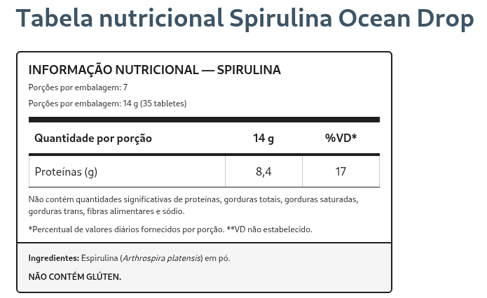 Tabela Nutricional da OCENADROP